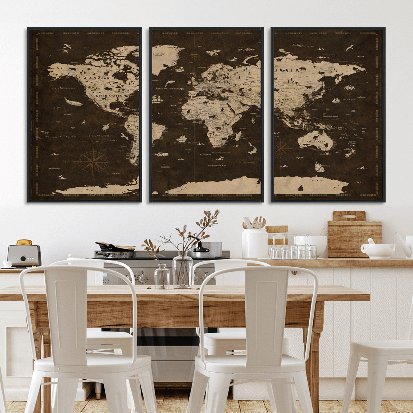 44276398-MGV-CV-36X24 - World Map Wall Art Canvas Print, Modern Decorative Framed Map Artwork Prints for Living Room, Office, Bedroom Wall Decor