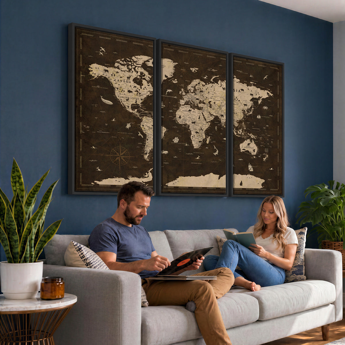 44276398-MGV-CV-36X24 - World Map Wall Art Canvas Print, Modern Decorative Framed Map Artwork Prints for Living Room, Office, Bedroom Wall Decor