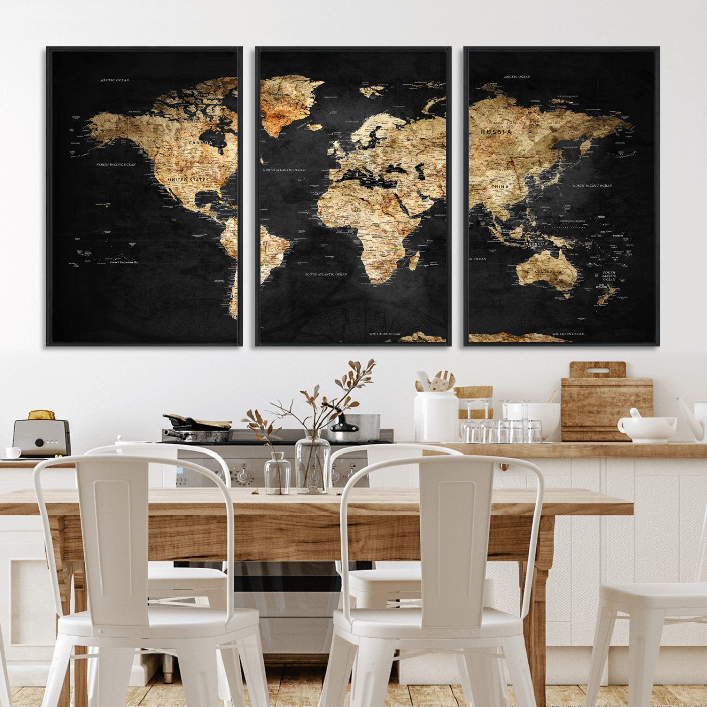 23568589-MGV-CV-36X24 - World Map Wall Art Canvas Print, Modern Decorative Framed Map Artwork Prints for Living Room, Office, Bedroom Wall Decor