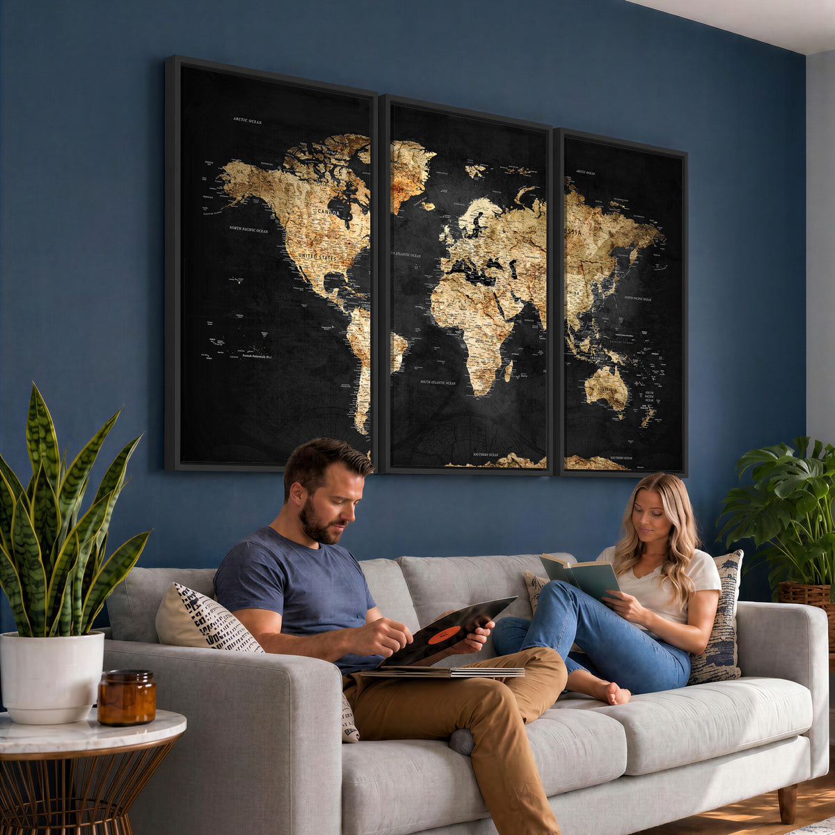 23568589-MGV-CV-36X24 - World Map Wall Art Canvas Print, Modern Decorative Framed Map Artwork Prints for Living Room, Office, Bedroom Wall Decor
