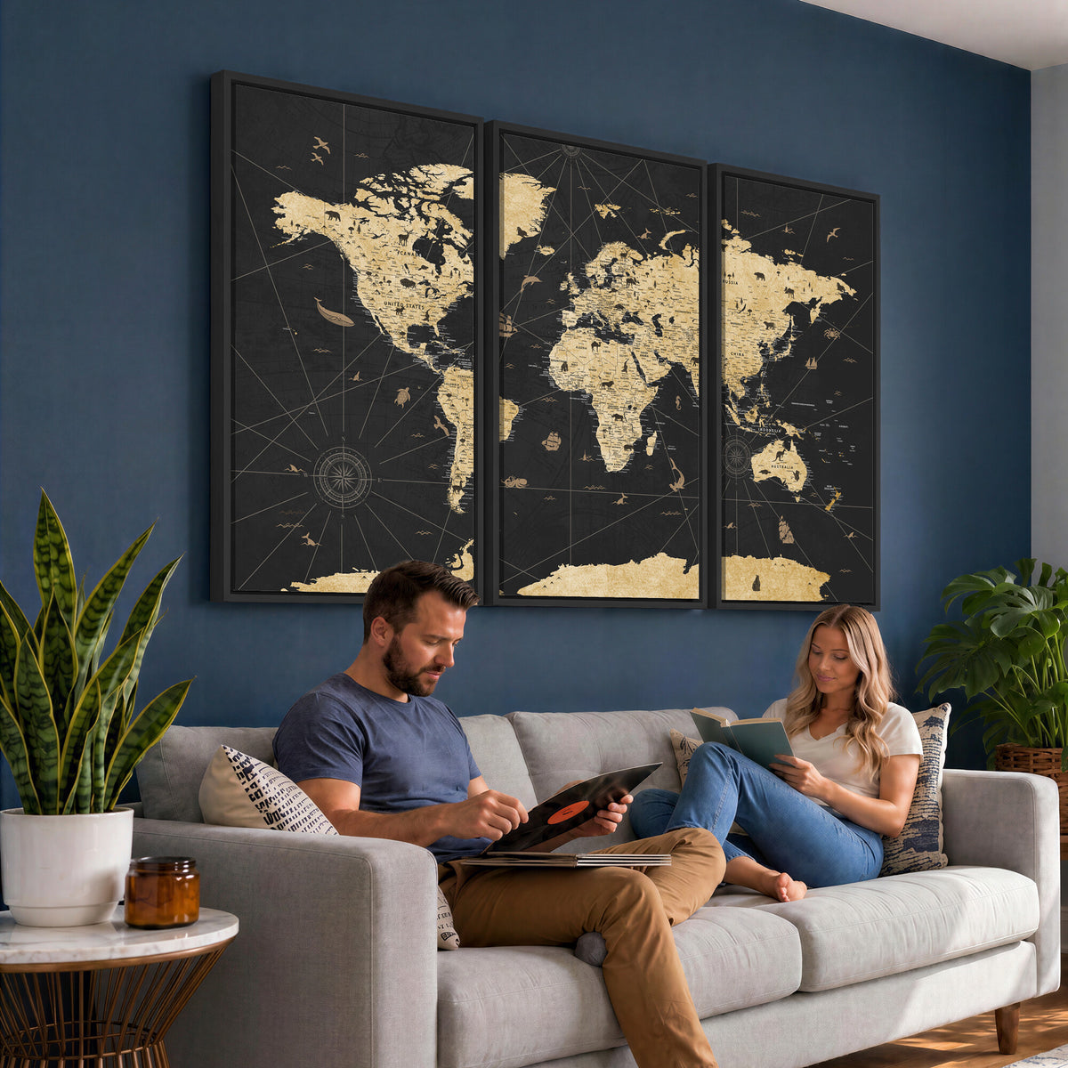 80270976-MGV-CV-36X24 - World Map Wall Art Canvas Print, Modern Decorative Framed Map Artwork Prints for Living Room, Office, Bedroom Wall Decor