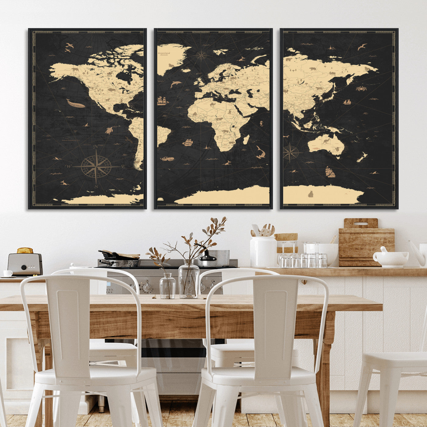 75220264-MGV-CV-36X24 - World Map Wall Art Canvas Print, Modern Decorative Framed Map Artwork Prints for Living Room, Office, Bedroom Wall Decor