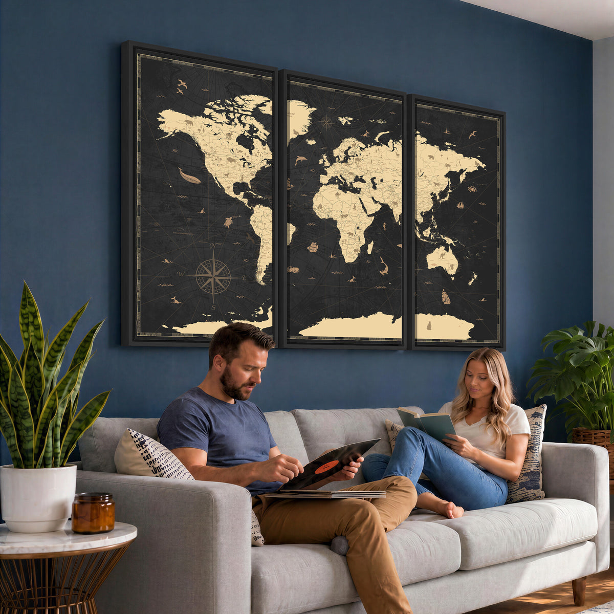 75220264-MGV-CV-36X24 - World Map Wall Art Canvas Print, Modern Decorative Framed Map Artwork Prints for Living Room, Office, Bedroom Wall Decor
