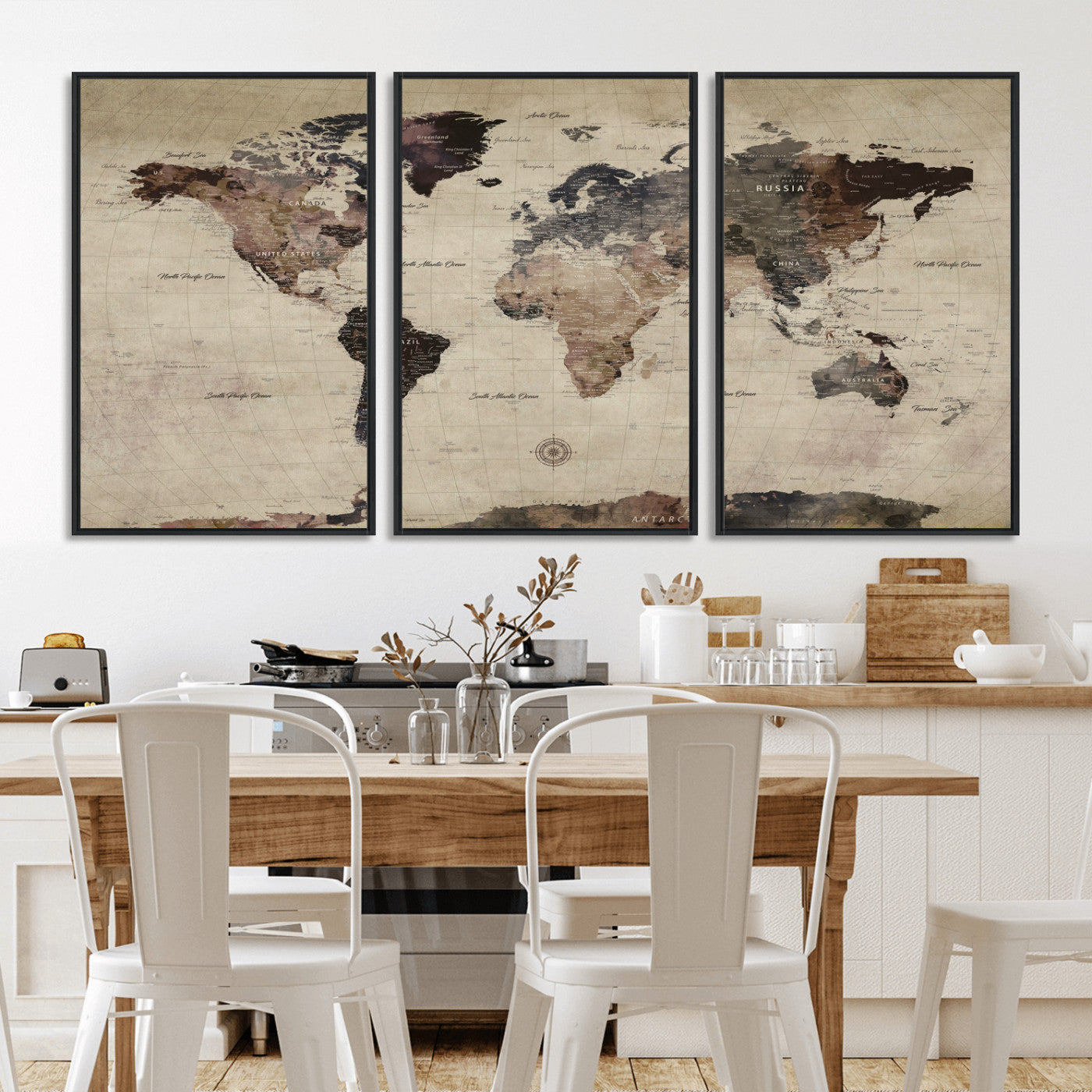 60560672-MGV-CV-36X24 - World Map Wall Art Canvas Print, Modern Decorative Framed Map Artwork Prints for Living Room, Office, Bedroom Wall Decor