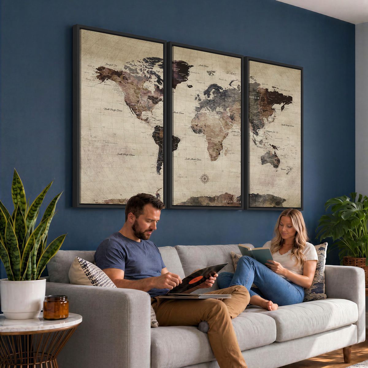 60560672-MGV-CV-36X24 - World Map Wall Art Canvas Print, Modern Decorative Framed Map Artwork Prints for Living Room, Office, Bedroom Wall Decor