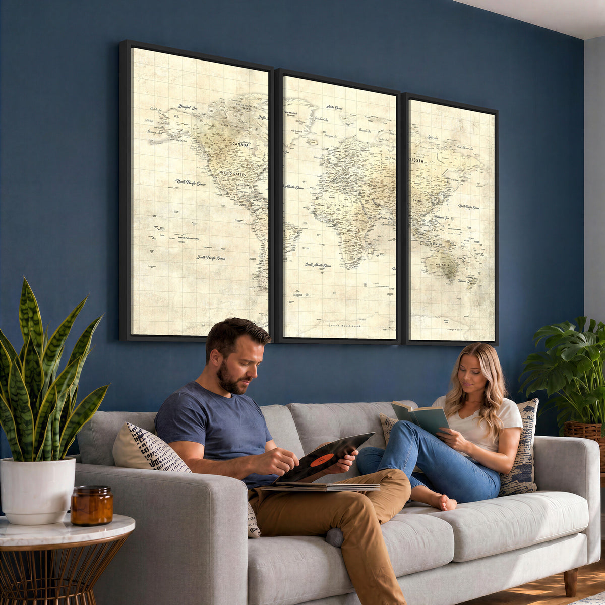 17101439-MGV-CV-36X24 - World Map Wall Art Canvas Print, Modern Decorative Framed Map Artwork Prints for Living Room, Office, Bedroom Wall Decor
