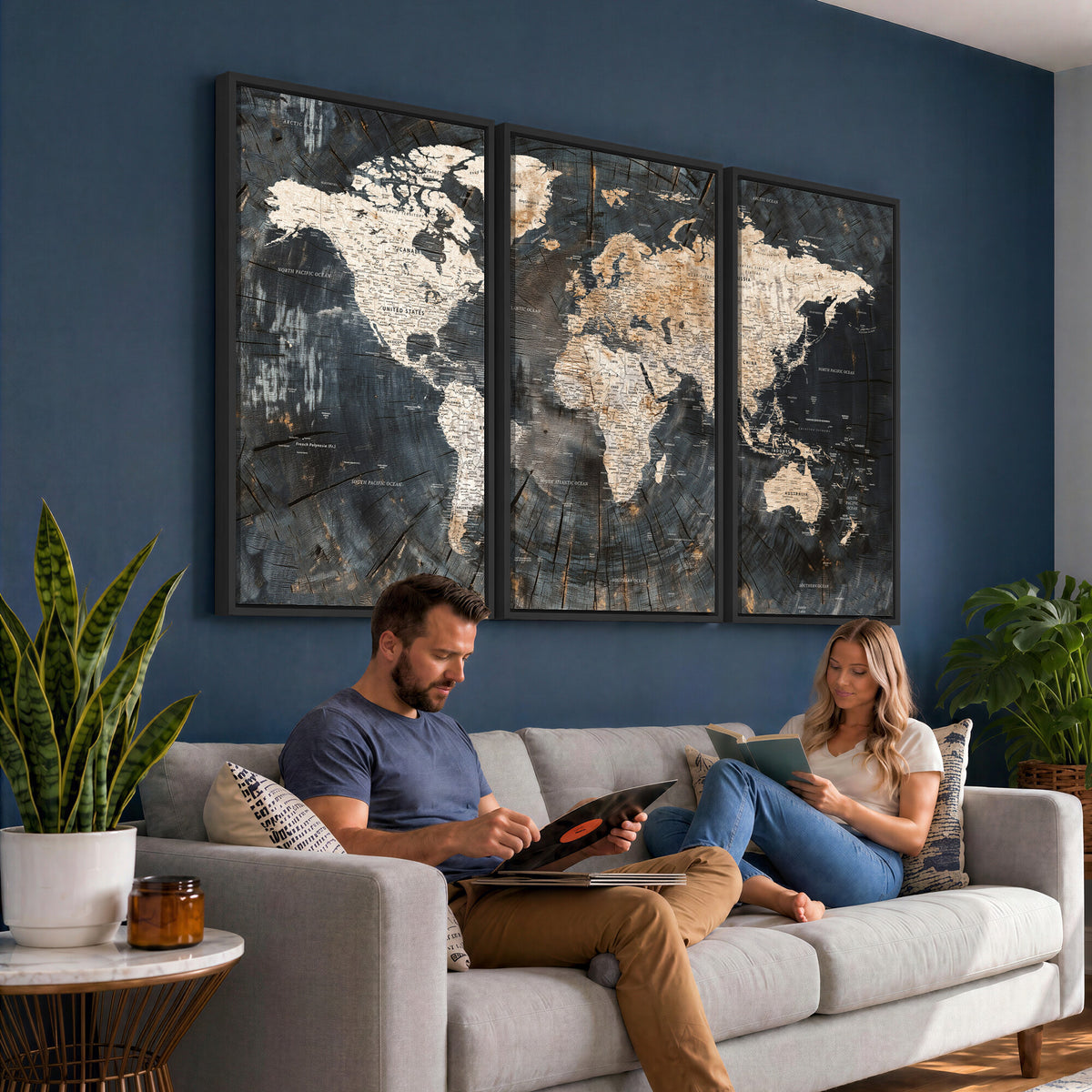 89162112-MGV-CV-36X24 - World Map Wall Art Canvas Print, Modern Decorative Framed Map Artwork Prints for Living Room, Office, Bedroom Wall Decor