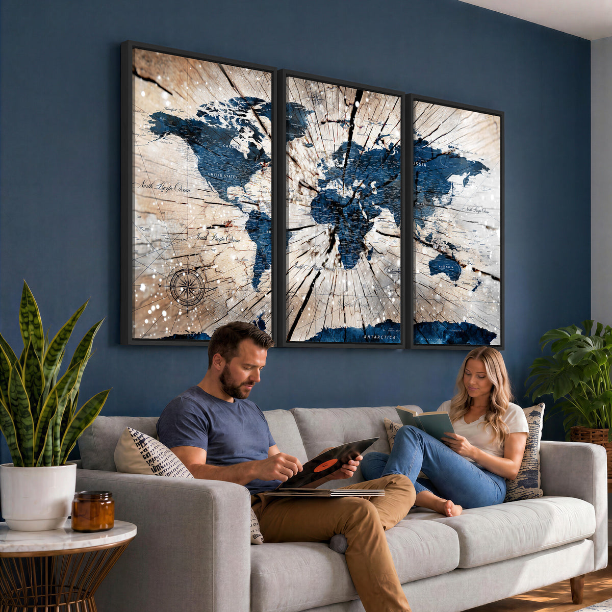 19478704-MGV-CV-36X24 - World Map Wall Art Canvas Print, Modern Decorative Framed Map Artwork Prints for Living Room, Office, Bedroom Wall Decor