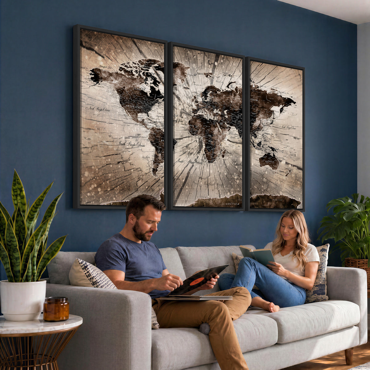 94623295-MGV-CV-36X24 - World Map Wall Art Canvas Print, Modern Decorative Framed Map Artwork Prints for Living Room, Office, Bedroom Wall Decor