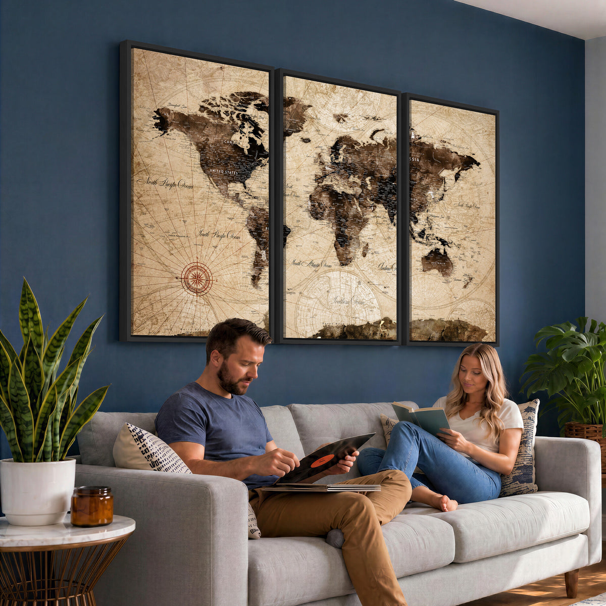 47657418-MGV-CV-36X24 - World Map Wall Art Canvas Print, Modern Decorative Framed Map Artwork Prints for Living Room, Office, Bedroom Wall Decor