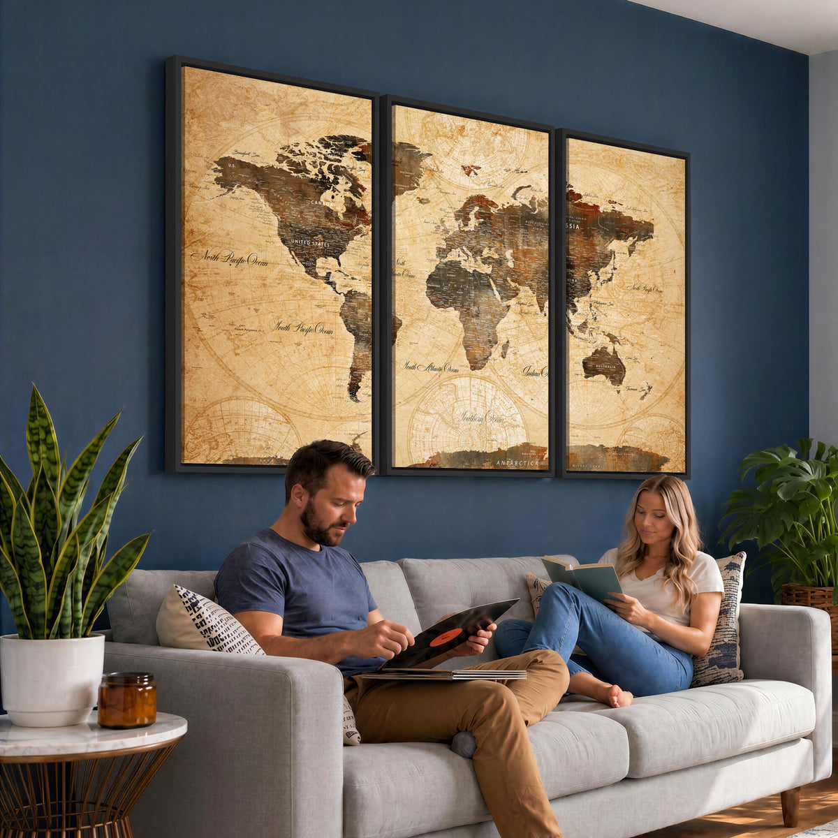 63156625-MGV-CV-36X24 - World Map Wall Art Canvas Print, Modern Decorative Framed Map Artwork Prints for Living Room, Office, Bedroom Wall Decor