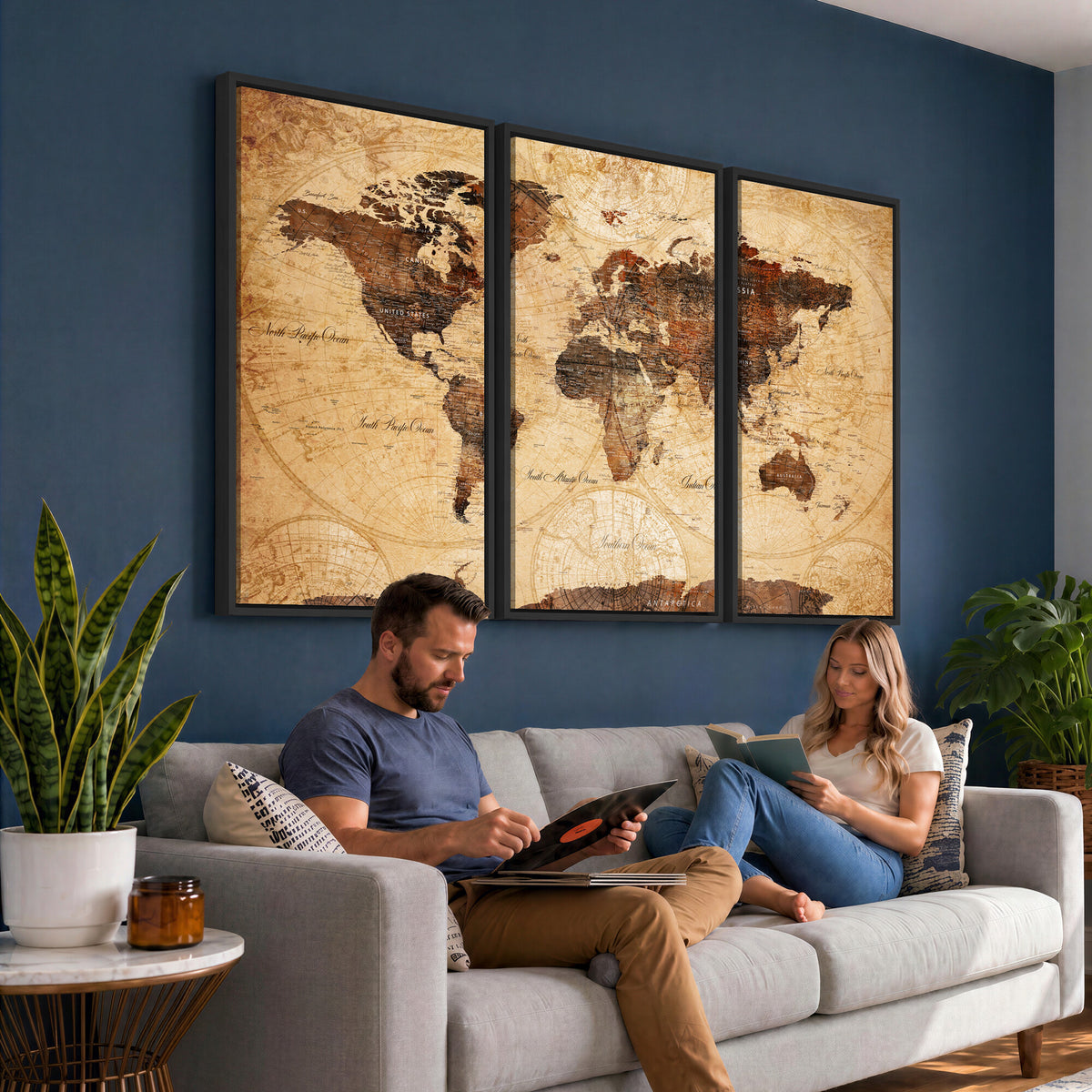 40760475-MGV-CV-36X24 - World Map Wall Art Canvas Print, Modern Decorative Framed Map Artwork Prints for Living Room, Office, Bedroom Wall Decor