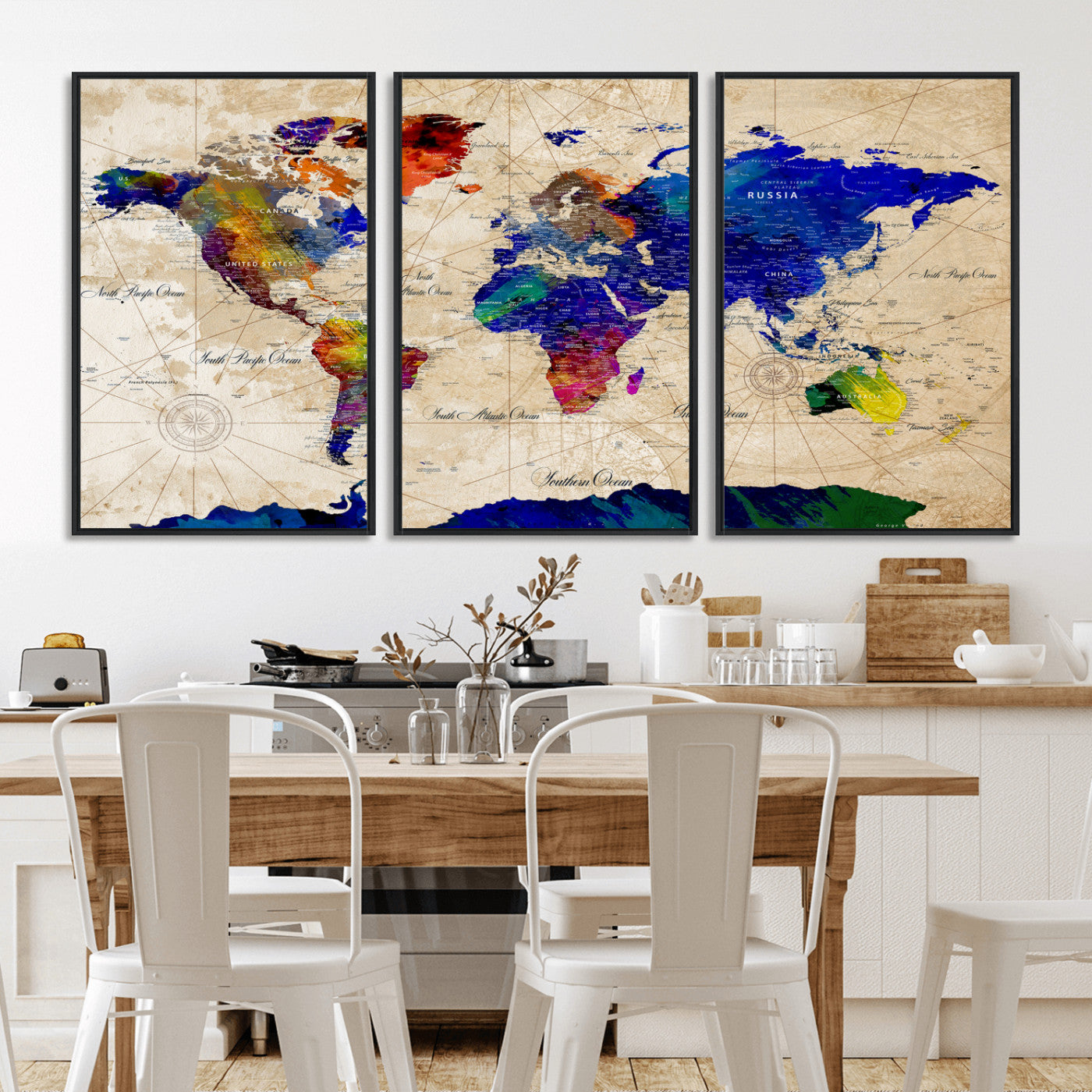 26284075-MGV-CV-36X24 - World Map Wall Art Canvas Print, Modern Decorative Framed Map Artwork Prints for Living Room, Office, Bedroom Wall Decor
