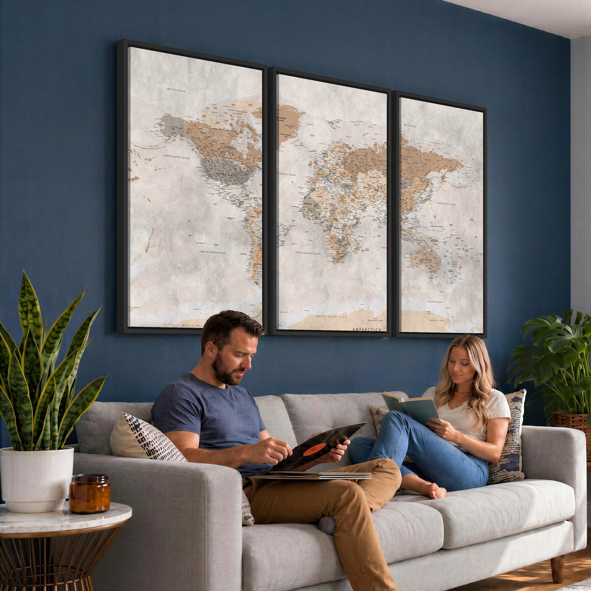 34051638-MGV-CV-36X24 - Detailed World Map Wall Art Canvas Print for Home and Office Decor