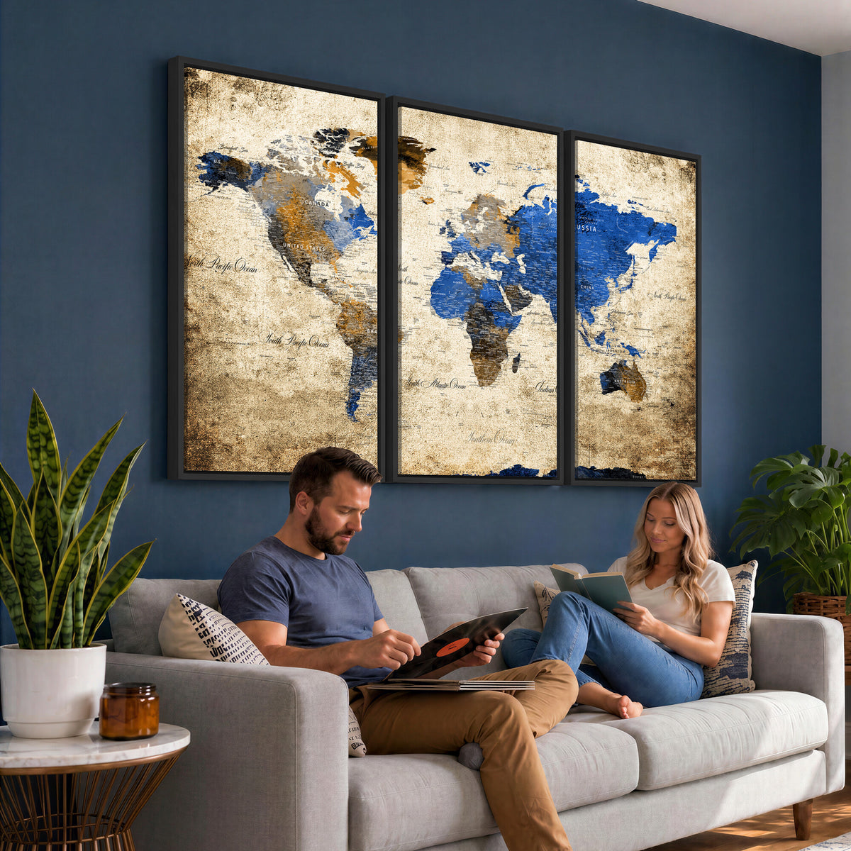 27314341-MGV-CV-36X24 - World Map Wall Art Canvas Print, Modern Decorative Framed Map Artwork Prints for Living Room, Office, Bedroom Wall Decor