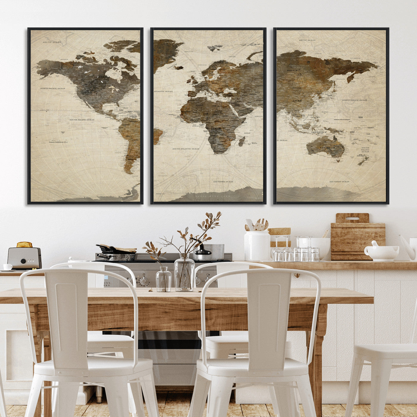 49623468-MGV-CV-36X24 - World Map Wall Art Canvas Print, Modern Decorative Framed Map Artwork Prints for Living Room, Office, Bedroom Wall Decor