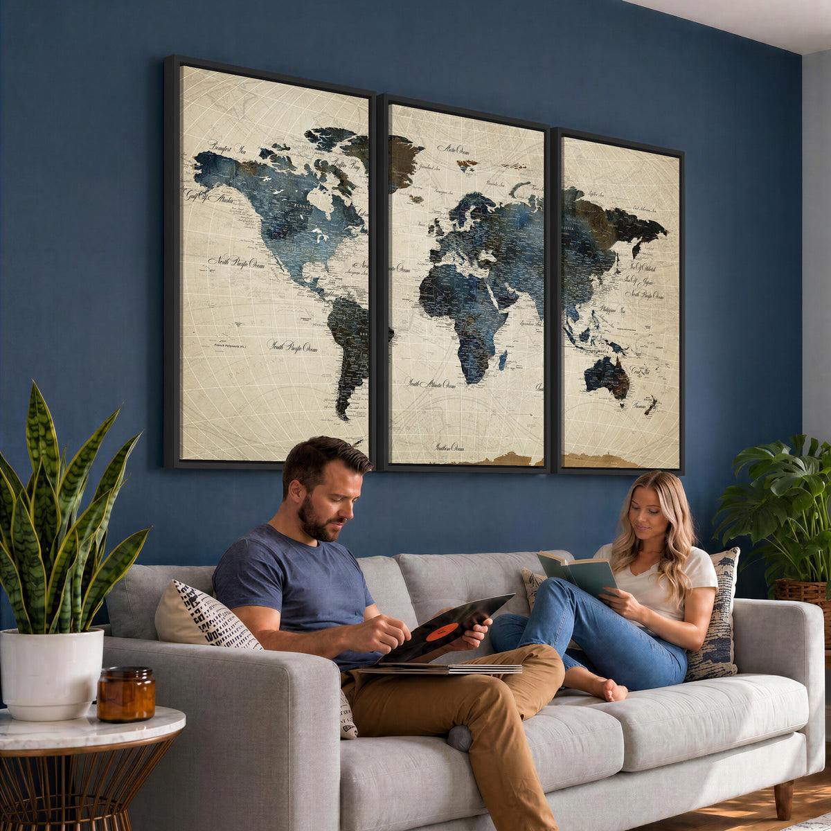 72927803-MGV-CV-36X24 - World Map Wall Art Canvas Print, Modern Decorative Framed Map Artwork Prints for Living Room, Office, Bedroom Wall Decor