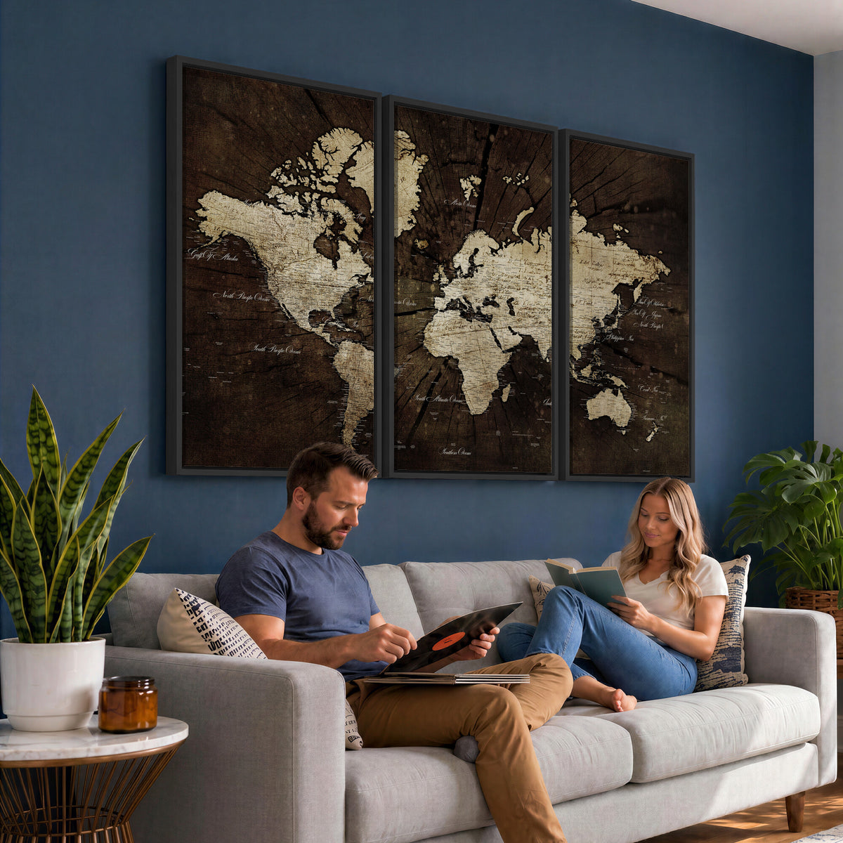40991509-MGV-CV-36X24 - World Map Wall Art Canvas Print, Modern Decorative Framed Map Artwork Prints for Living Room, Office, Bedroom Wall Decor