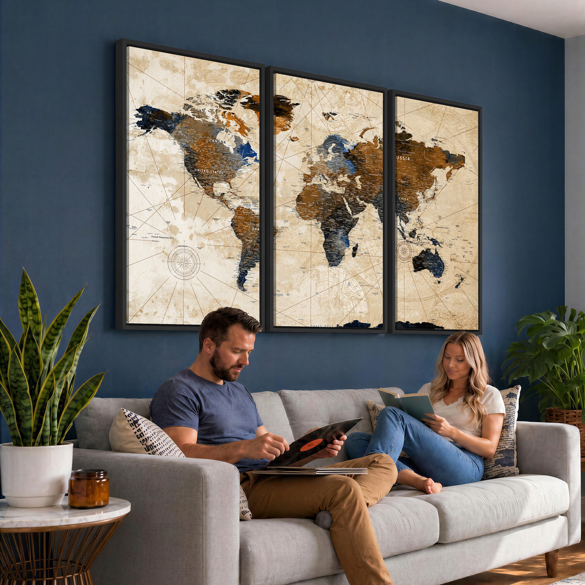 15727090-MGV-CV-36X24 - World Map Wall Art Canvas Print, Modern Decorative Framed Map Artwork Prints for Living Room, Office, Bedroom Wall Decor