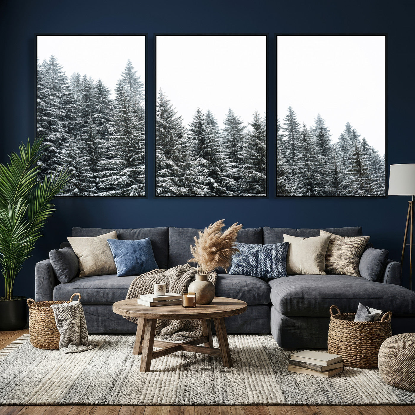 69566941-MGV-CV-36X24 - Misty Mountain Forest Canvas Print, Foggy Pine Trees Nature Wall Art, Framed Canvas Ready to Hang