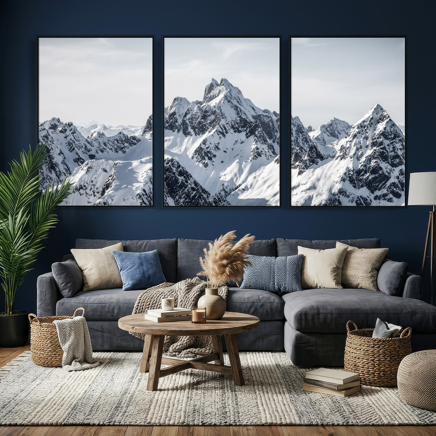 33126265-MGV-CV-36X24 - Snowy Mountain Range Canvas Print, Alpine Peaks Landscape Wall Art, Framed Canvas Ready to Hang
