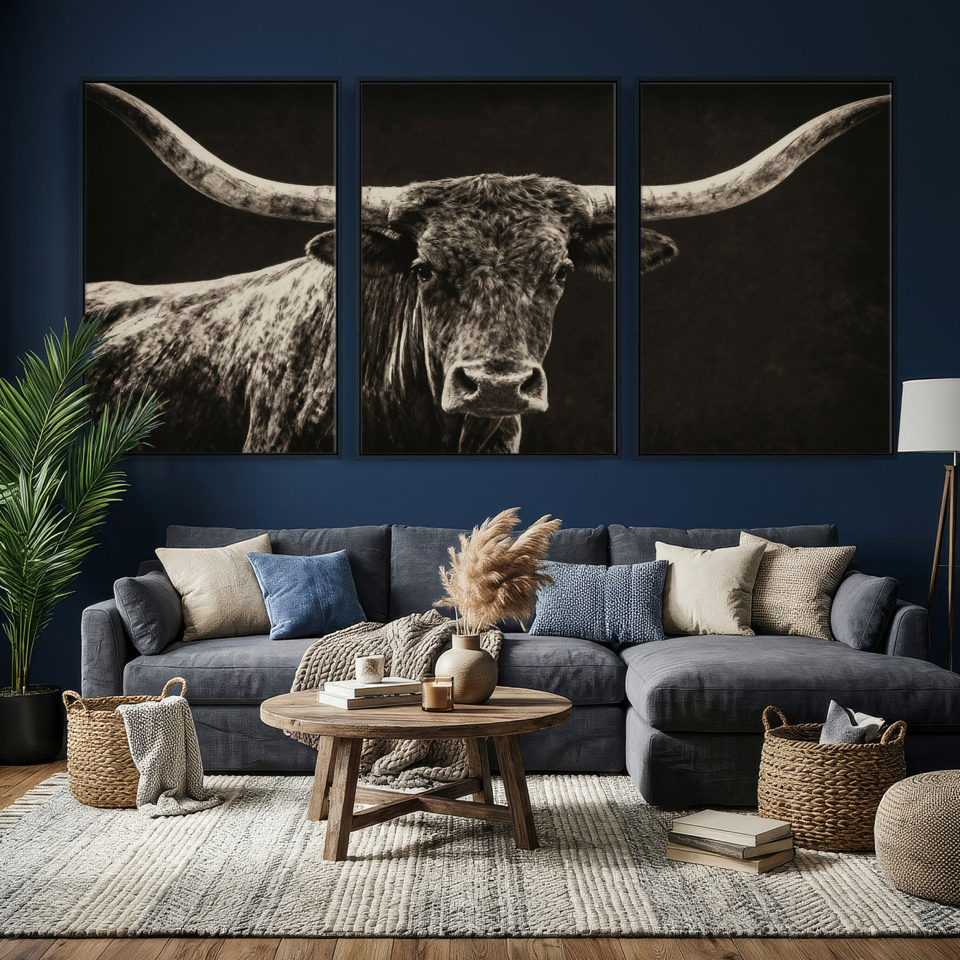 74513721-MGV-CV-36X24 - Vintage Texas Longhorn Bull Wall Art Canvas Print, Cow Portrait Photography Print, Framed Wall Art Ready to Hang