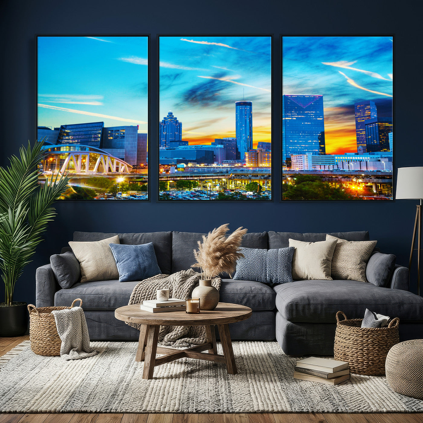 23097797-MGV-CV-36X24 - Atlanta Skyline Wall Art Canvas Print, Atlanta Downtown Night Cityscape Print for Modern Urban Wall Decor