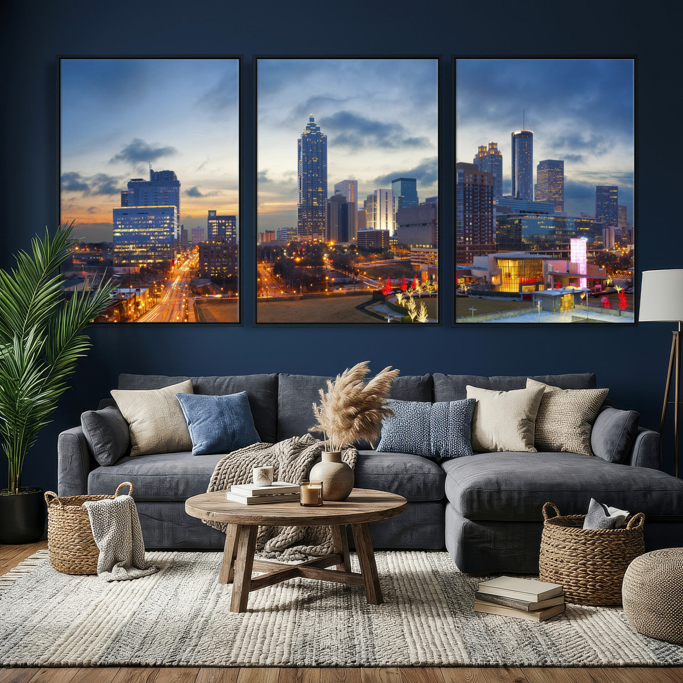 18461309-MGV-CV-36X24 - Atlanta Skyline Wall Art Canvas Print, Atlanta Downtown Night Cityscape Print for Modern Urban Wall Decor