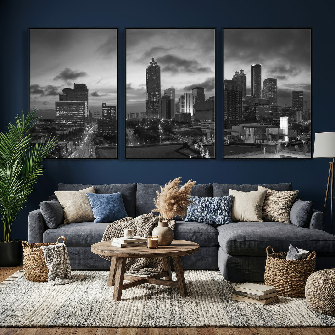 91959506-MGV-CV-36X24 - Atlanta Skyline Wall Art Canvas Print, Atlanta Downtown Night Cityscape Print for Modern Urban Wall Decor