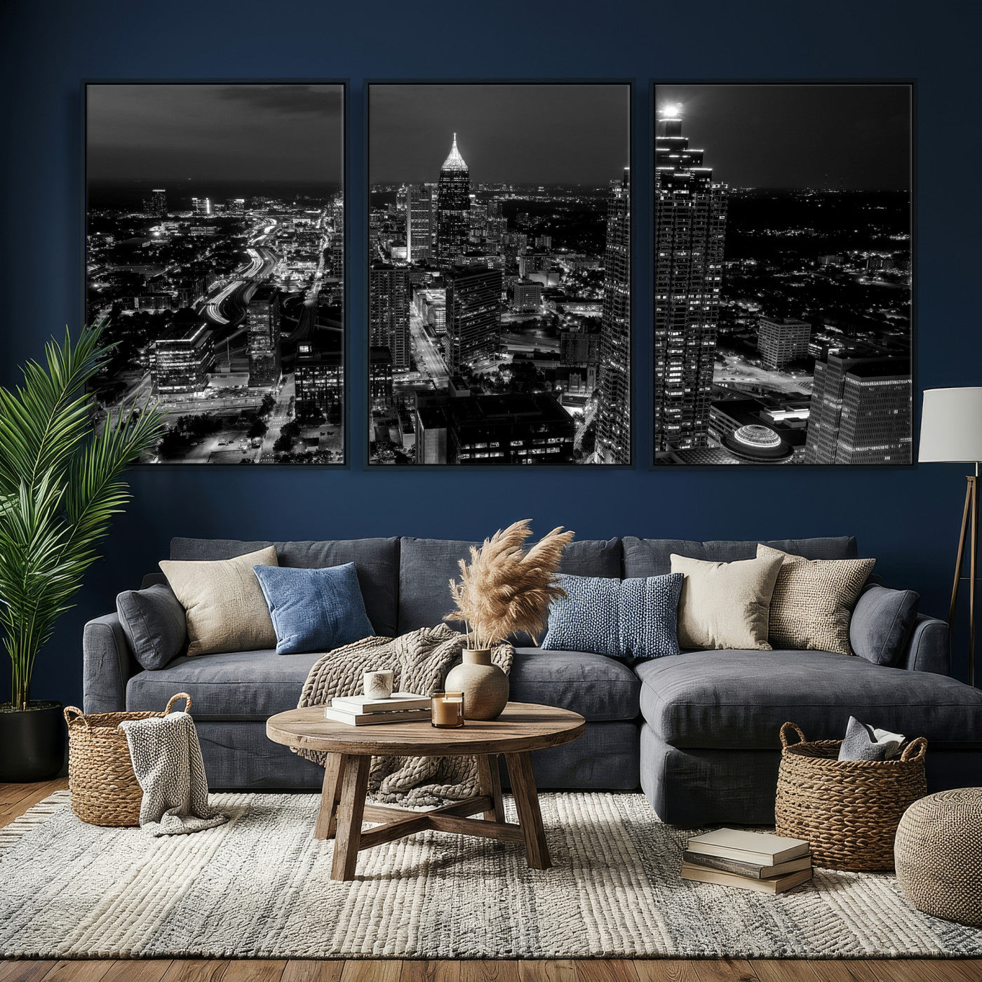 56773510-MGV-CV-36X24 - Atlanta Skyline Wall Art Canvas Print, Atlanta Downtown Night Cityscape Print for Modern Urban Wall Decor