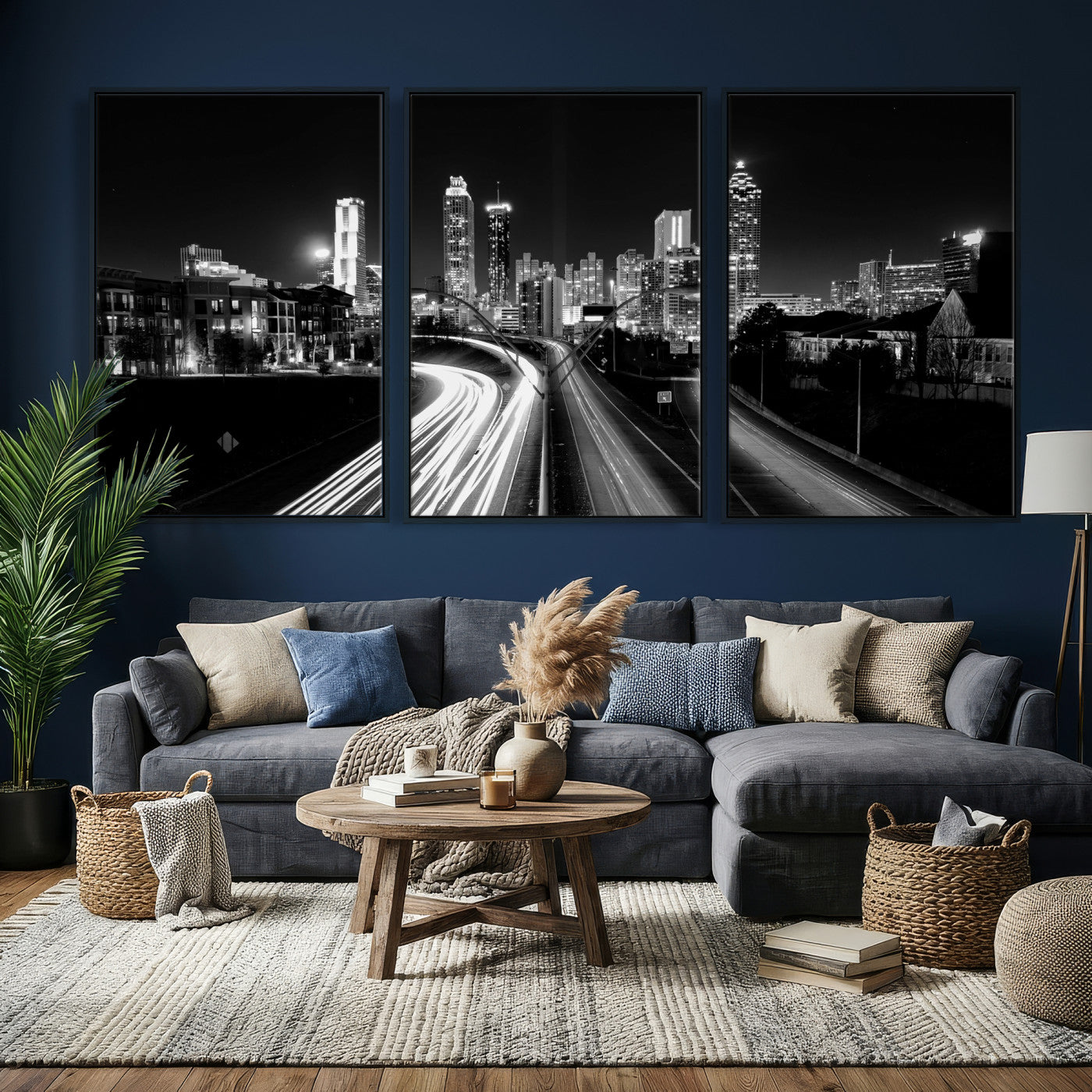 80330064-MGV-CV-36X24 - Atlanta Skyline Wall Art Canvas Print, Atlanta Downtown Night Cityscape Print for Modern Urban Wall Decor