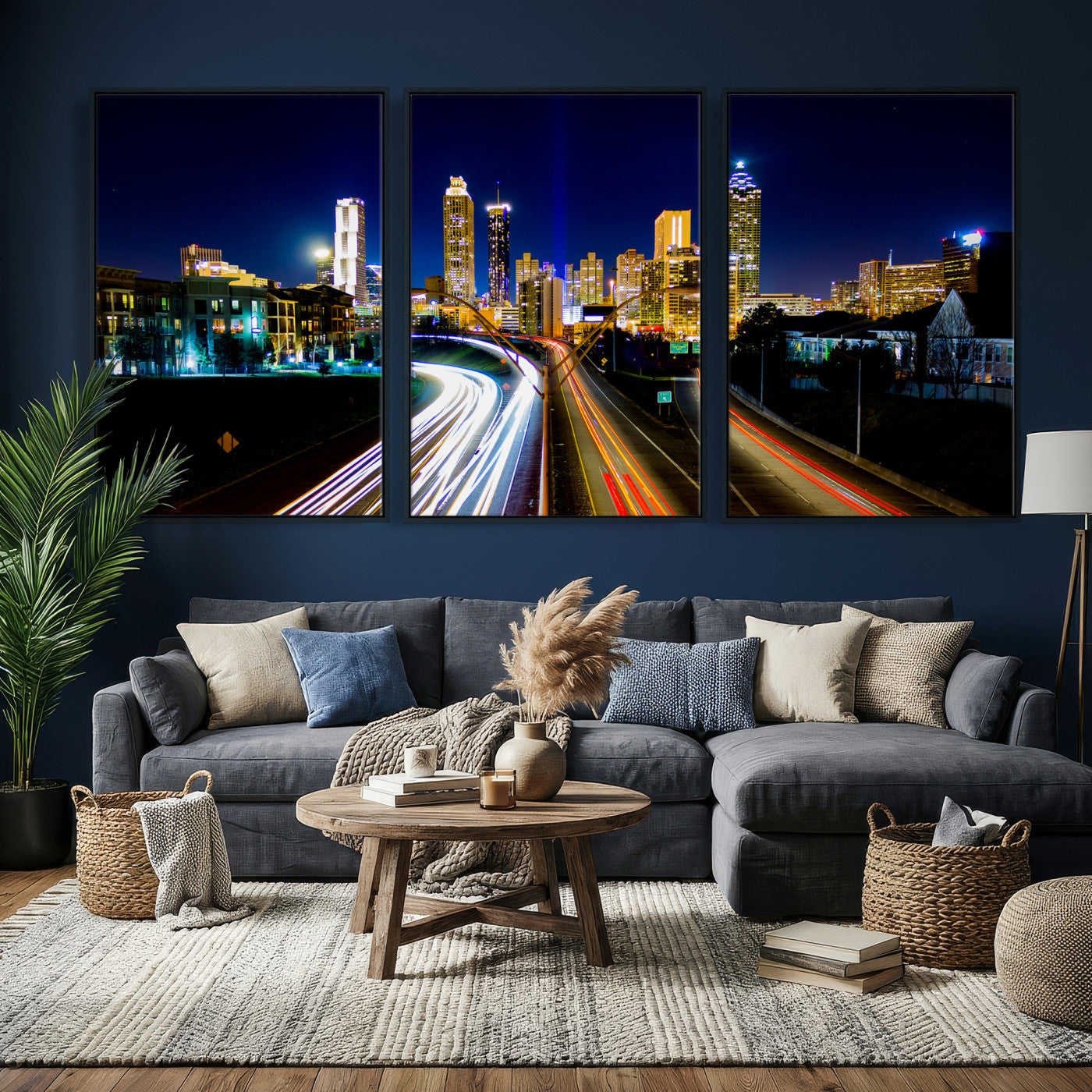 12967464-MGV-CV-36X24 - Atlanta Skyline Wall Art Canvas Print, Atlanta Downtown Night Cityscape Print for Modern Urban Wall Decor