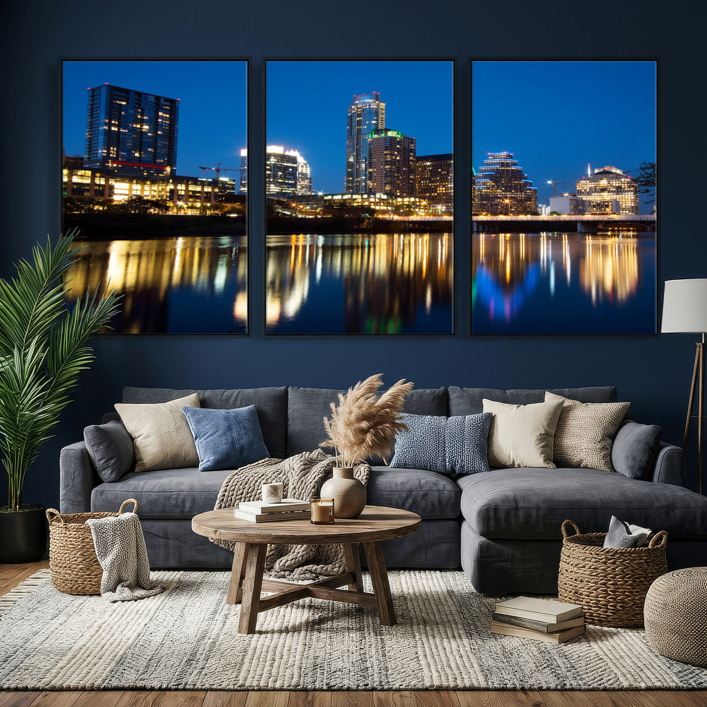 21916206-MGV-CV-36X24 - Austin Skyline Wall Art Canvas Print, Austin Downtown Night Cityscape Print for Modern Urban Wall Decor