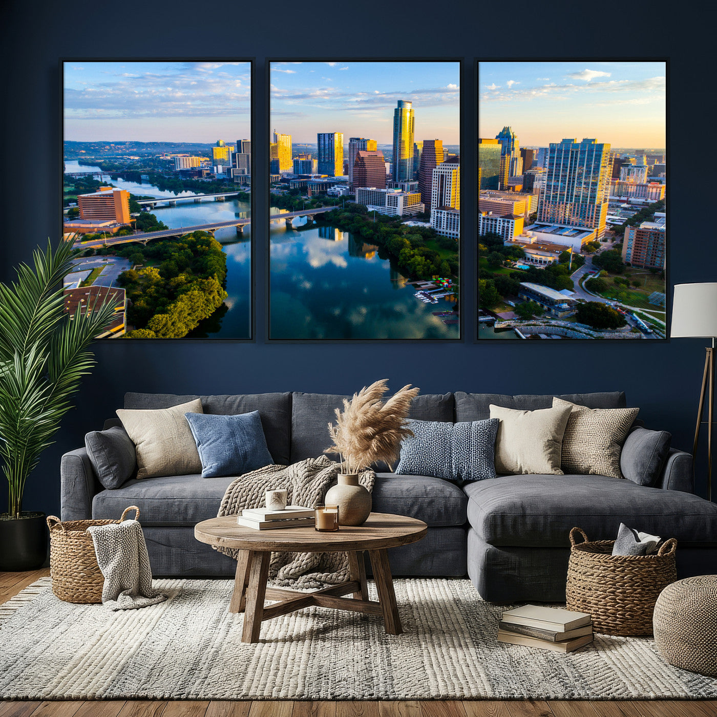33675326-MGV-CV-36X24 - Austin Skyline Wall Art Canvas Print, Austin Downtown Night Cityscape Print for Modern Urban Wall Decor