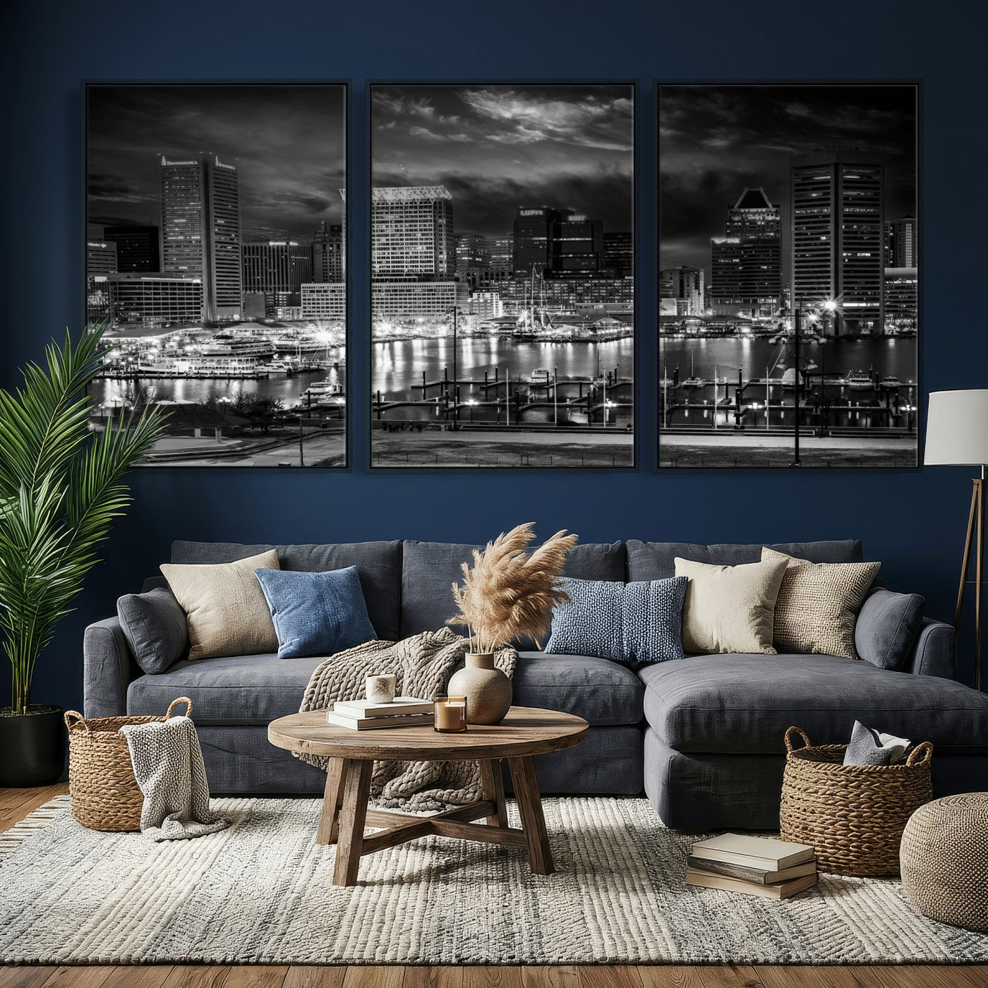 79755655-MGV-CV-36X24 - Baltimore Skyline Wall Art Canvas Print, Baltimore Downtown Night Cityscape Print for Modern Urban Wall Decor