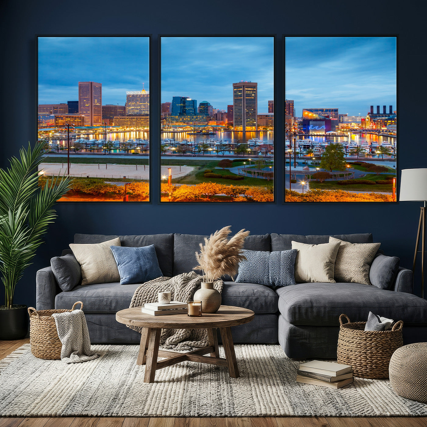 78635089-MGV-CV-36X24 - Baltimore Skyline Wall Art Canvas Print, Baltimore Downtown Night Cityscape Print for Modern Urban Wall Decor