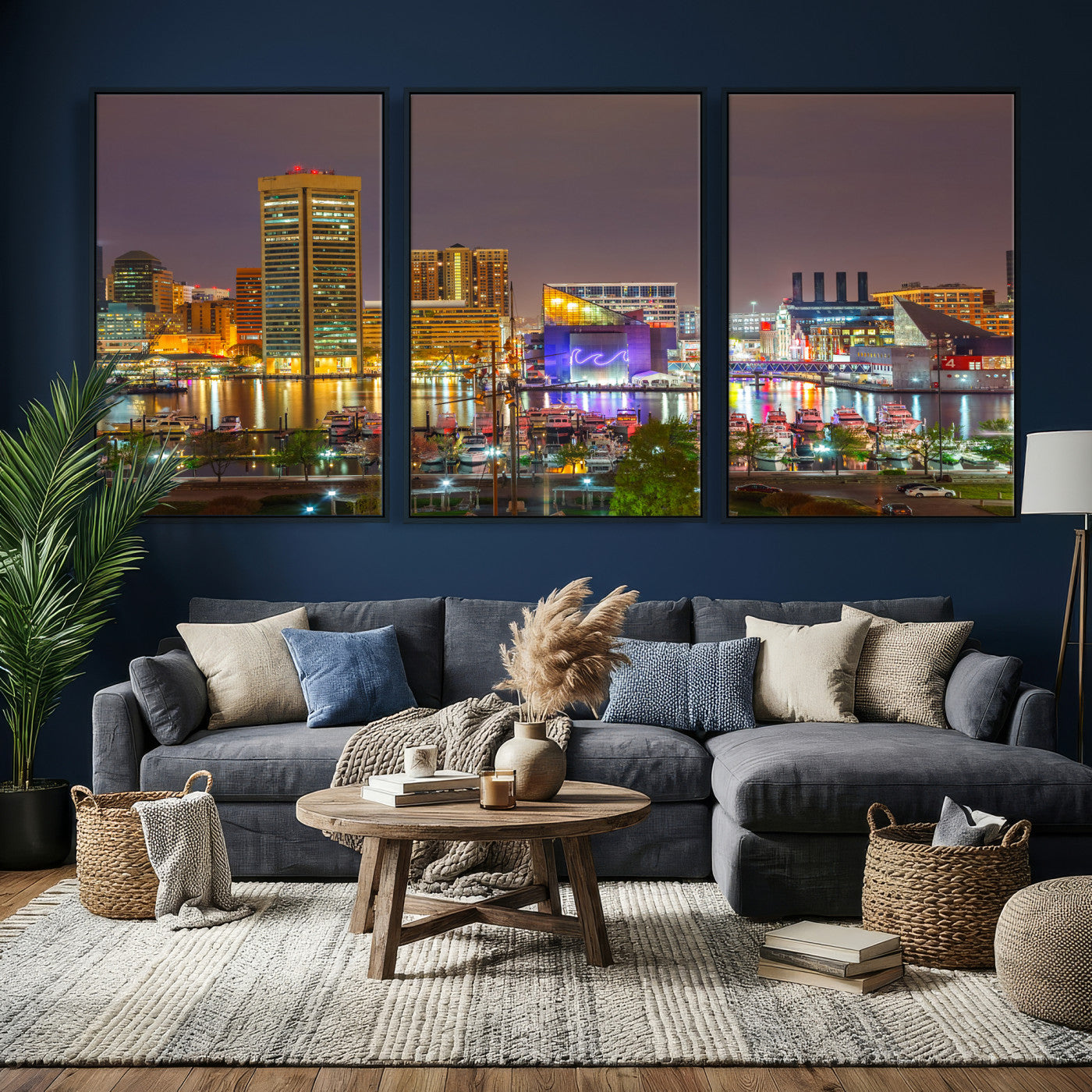 42654823-MGV-CV-36X24 - Baltimore Skyline Wall Art Canvas Print, Baltimore Downtown Night Cityscape Print for Modern Urban Wall Decor