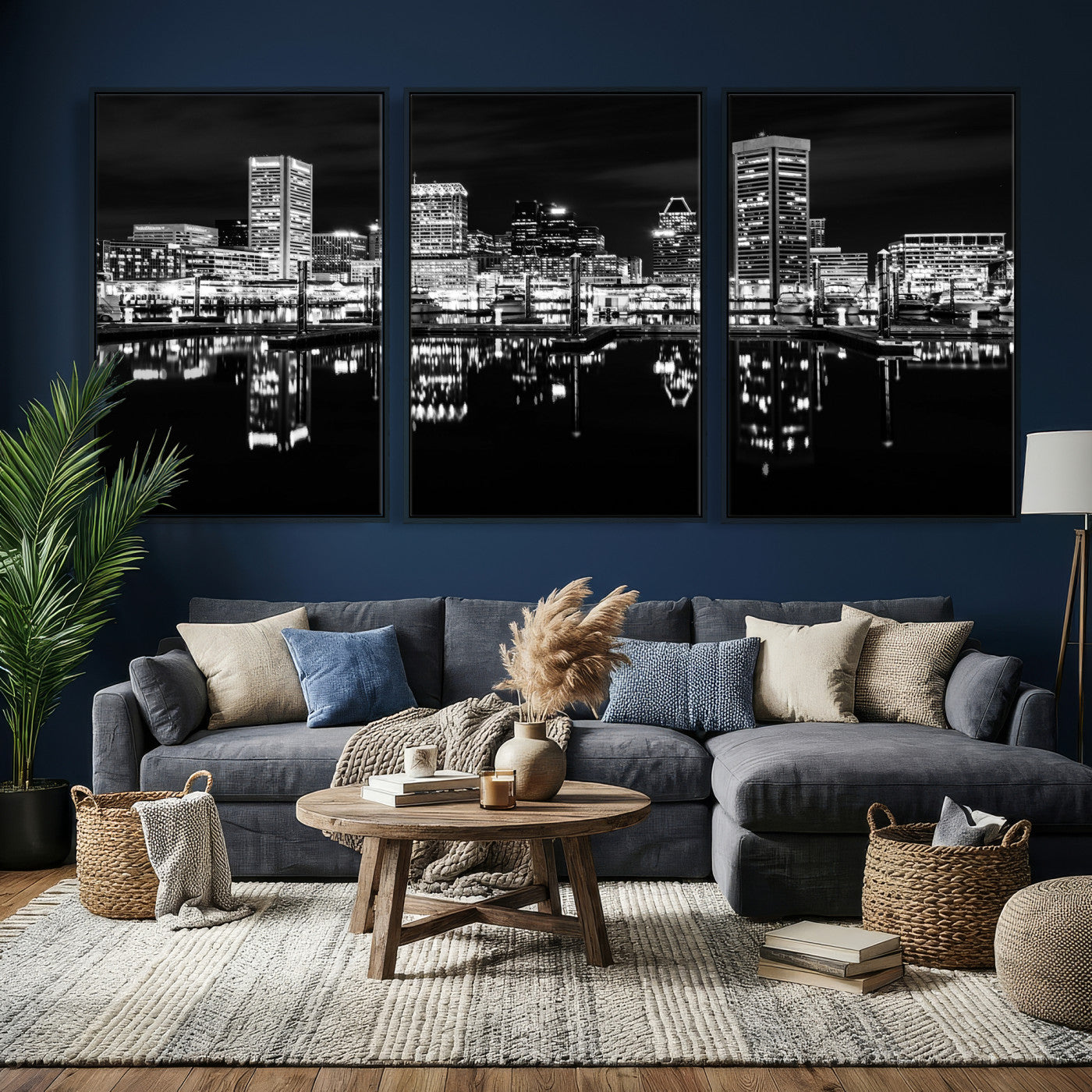 69187681-MGV-CV-36X24 - Baltimore Skyline Wall Art Canvas Print, Baltimore Downtown Night Cityscape Print for Modern Urban Wall Decor