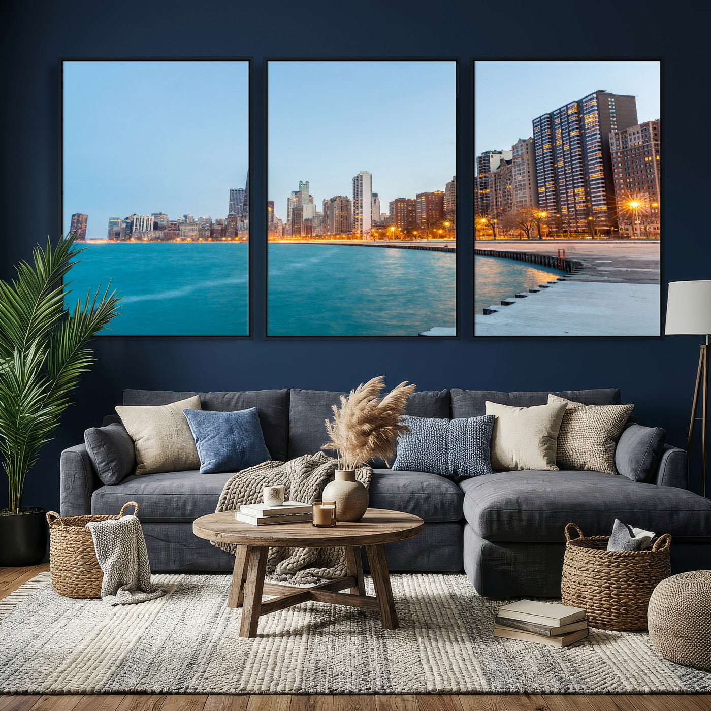 66780141-MGV-CV-36X24 - Chicago Wall Art Canvas Print, Chicago City Downtown Night Cityscape Print for Modern Urban Wall Decor