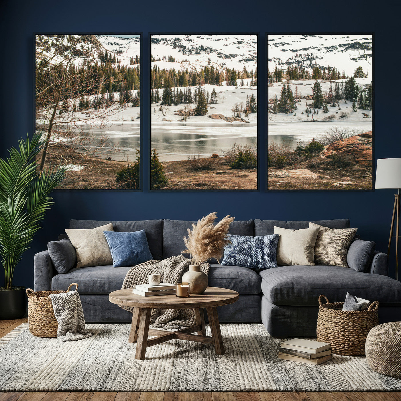 10336249-MGV-CV-36X24 - Snowy Mountain Landscape Wall Art Canvas Print, Alpine Pine Forest Winter Nature Wall Decor for Living Room and Office
