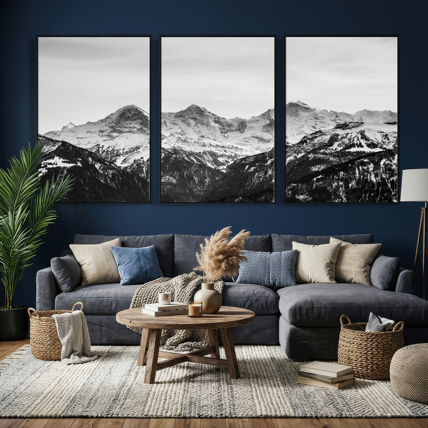 85684934-MGV-CV-36X24 - Black and White Mountain Wall Art Canvas Print, Snowy Alpine Peaks Landscape Photography, Minimal Monochrome Mountain Art, Scenic Nature Wall Decor