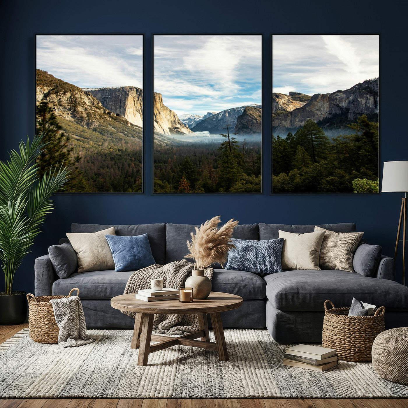 15089394-MGV-CV-36X24 - Yosemite Valley Mountain Landscape Wall Art Canvas Print, Granite Cliff Forest Valley Canvas Print, California National Park Scenic Art Printing