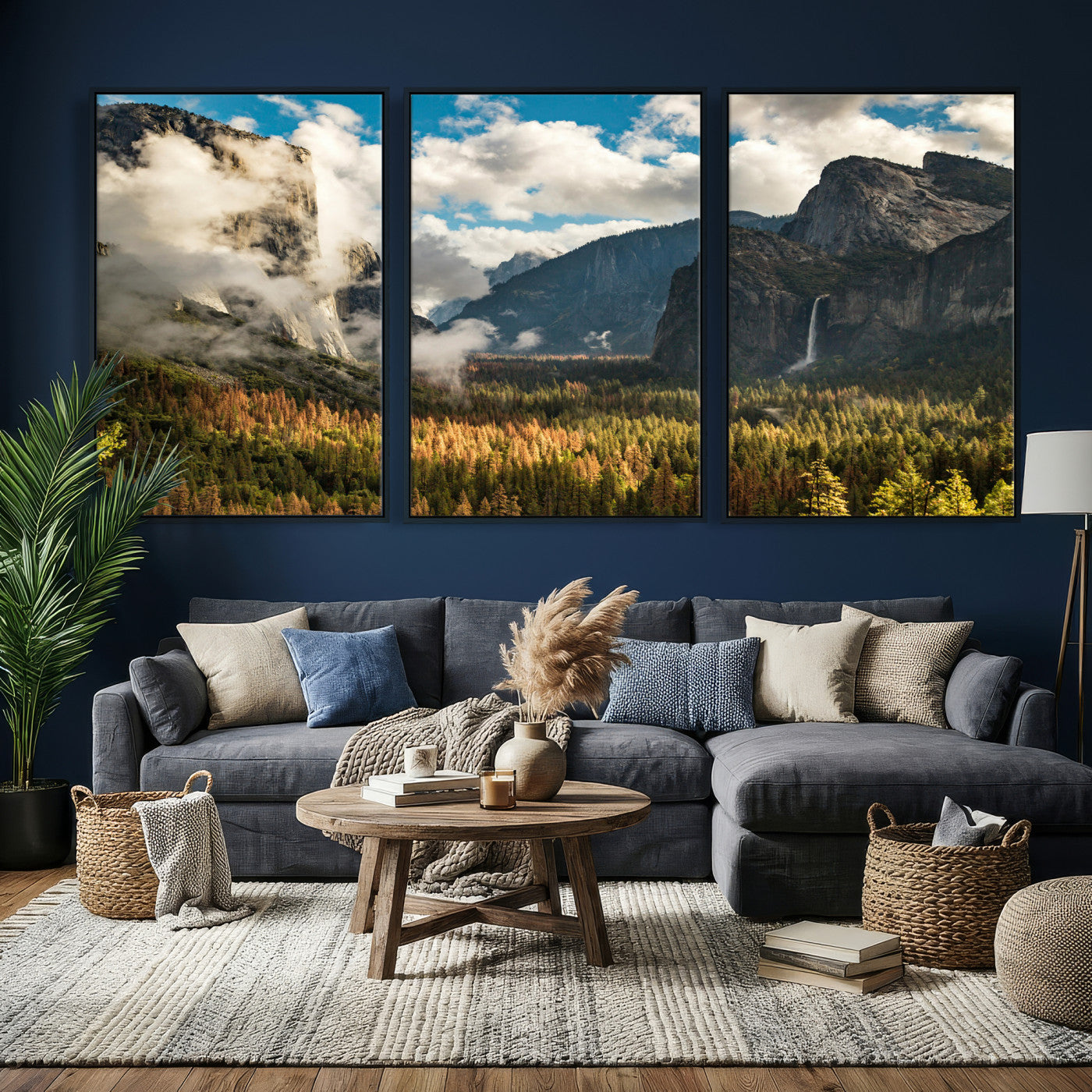 18271001-MGV-CV-36X24 - Yosemite Valley River Landscape Wall Art Canvas Print, Granite Cliffs Forest River Canvas Print, California National Park Moody Scenic Art Printi