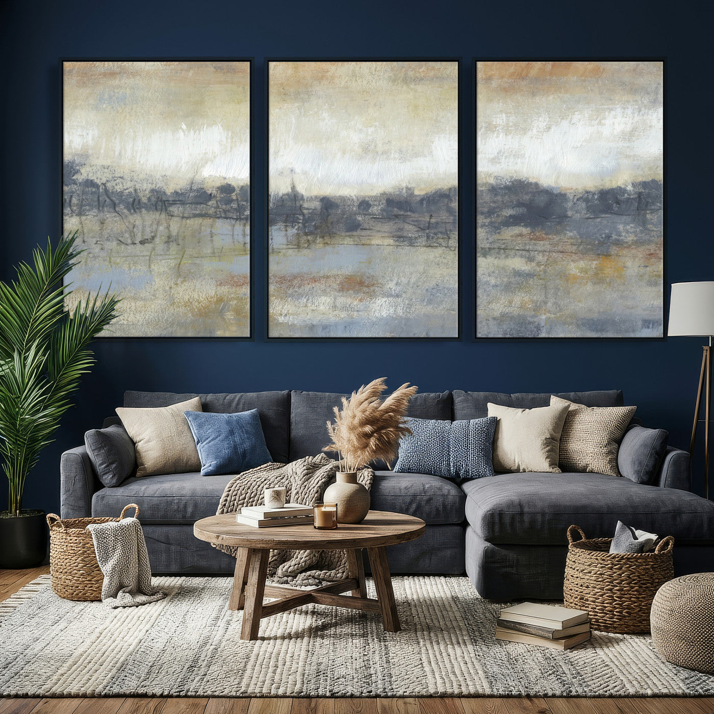 73973590-MGV-CV-36X24 - Abstract Neutral Landscape Painting Wall Art Canvas Print, Modern Minimal Texture Horizon Canvas Print, Beige Gray Contemporary Abstract Art Printing