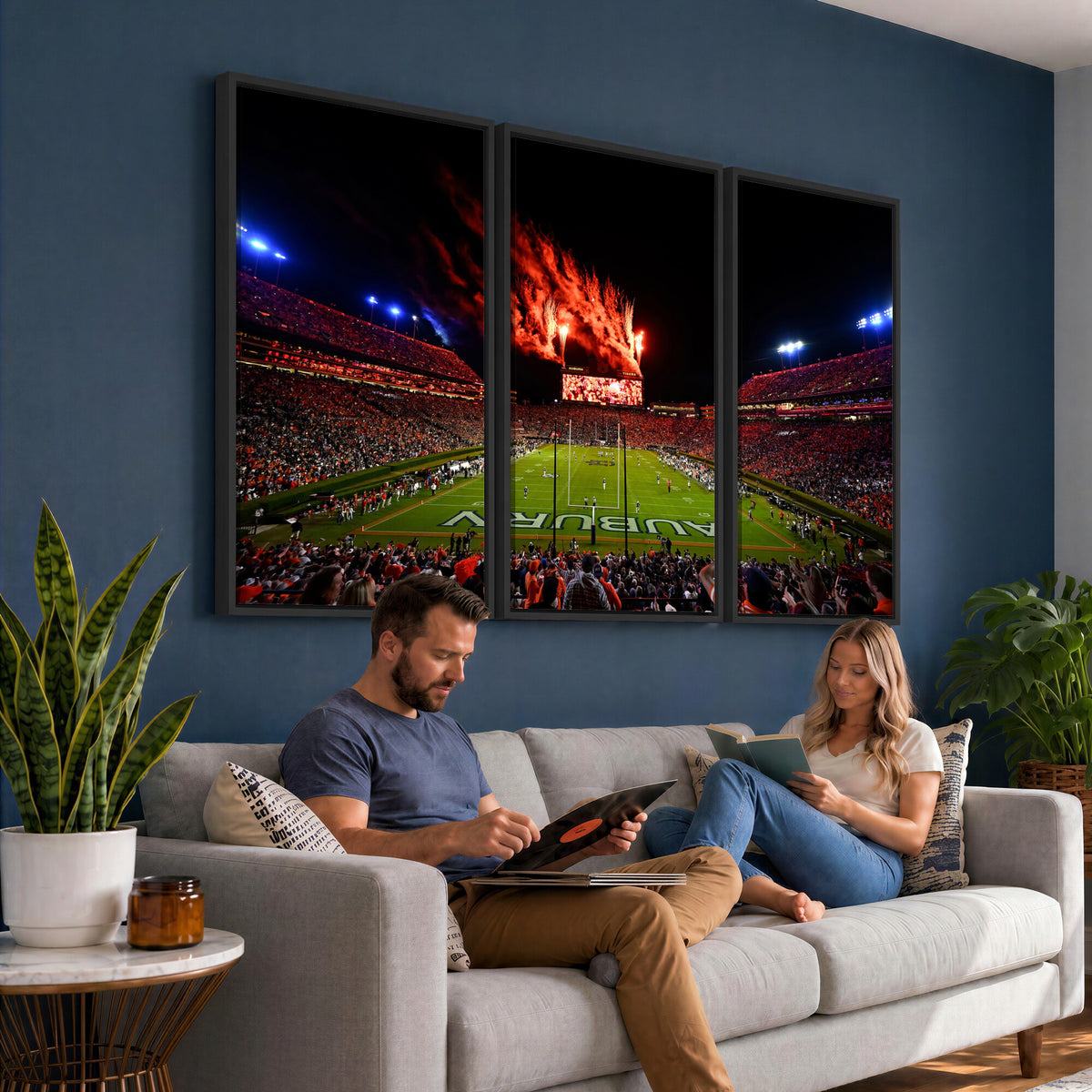 81918884-MGV-CV-36X24 - Auburn Stadium Wall Art Canvas Print, College Football Night Game Crowd, Jordan Hare Stadium Artwork