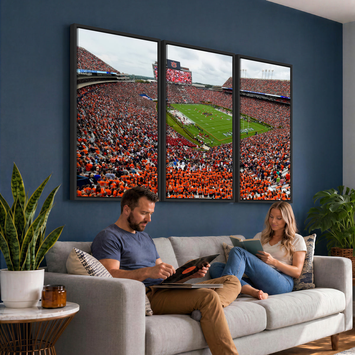 82562490-MGV-CV-36X24 - Auburn Stadium Sunset Wall Art Canvas Print, Jordan Hare Stadium Game Day Crowd, Auburn Tigers Football Artwork