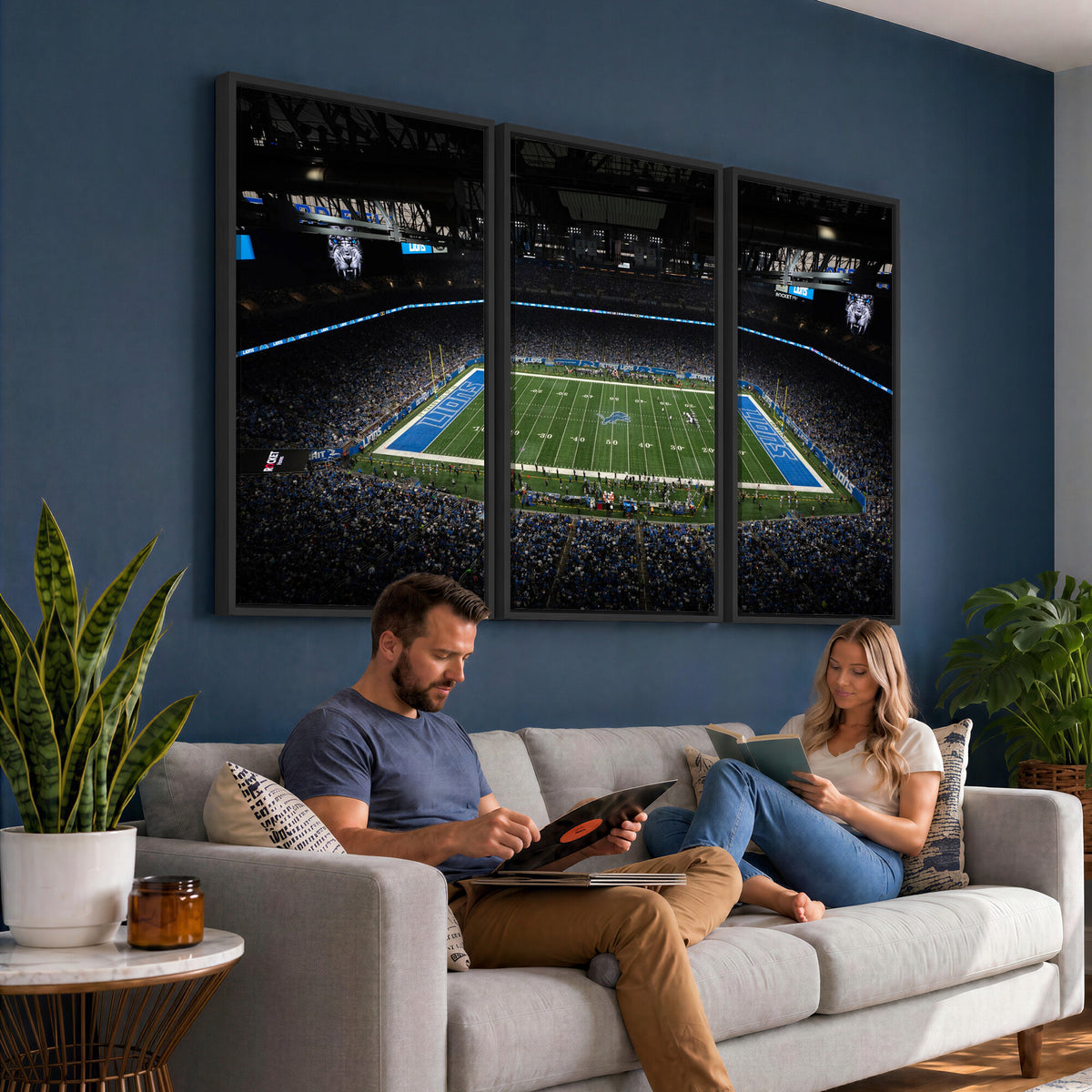 16709602-MGV-CV-36X24 - Detroit Lions Stadium Wall Art Canvas Print, Football Field Panorama