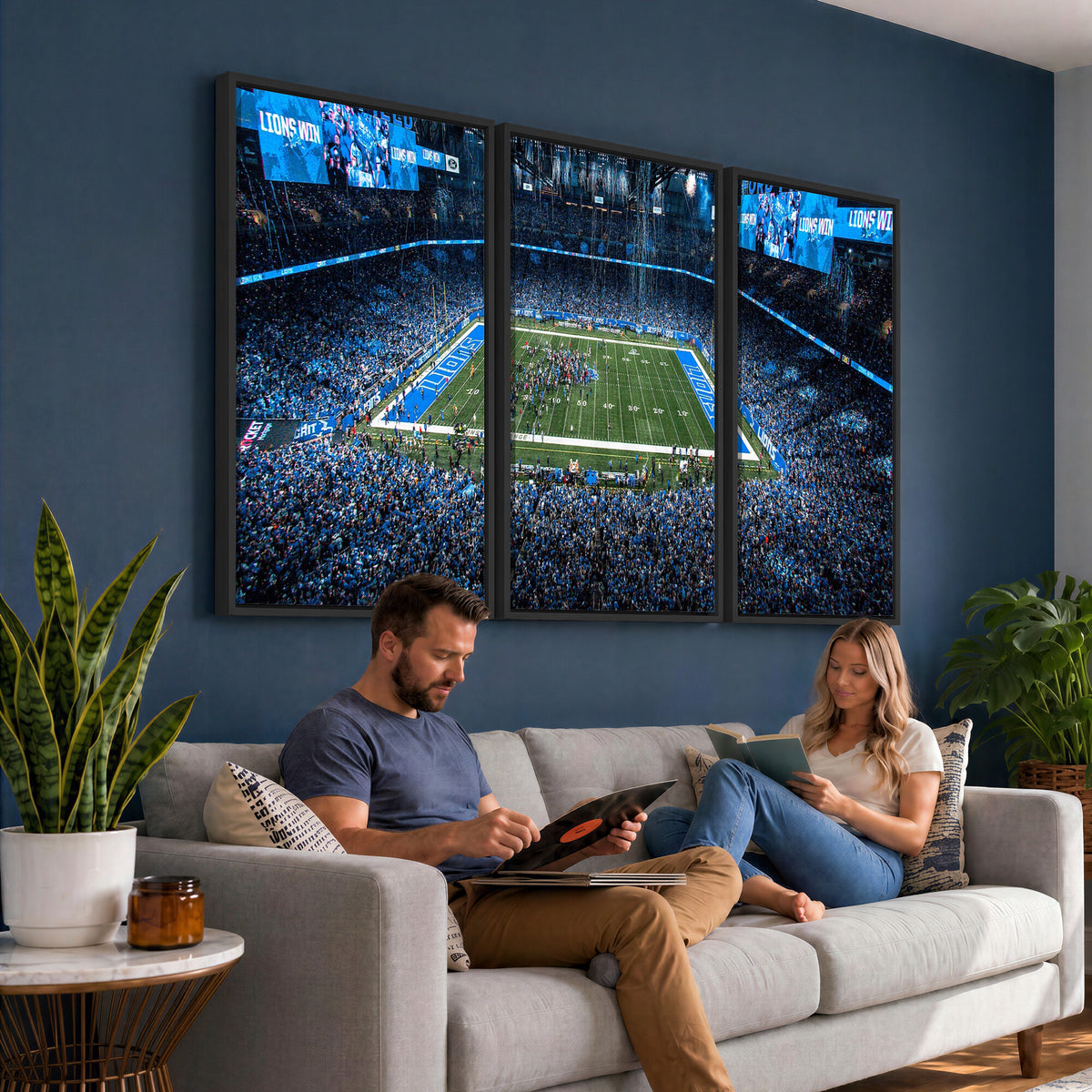 80882005-MGV-CV-36X24 - Detroit Lions Stadium Wall Art Canvas Print, Football Field Panorama