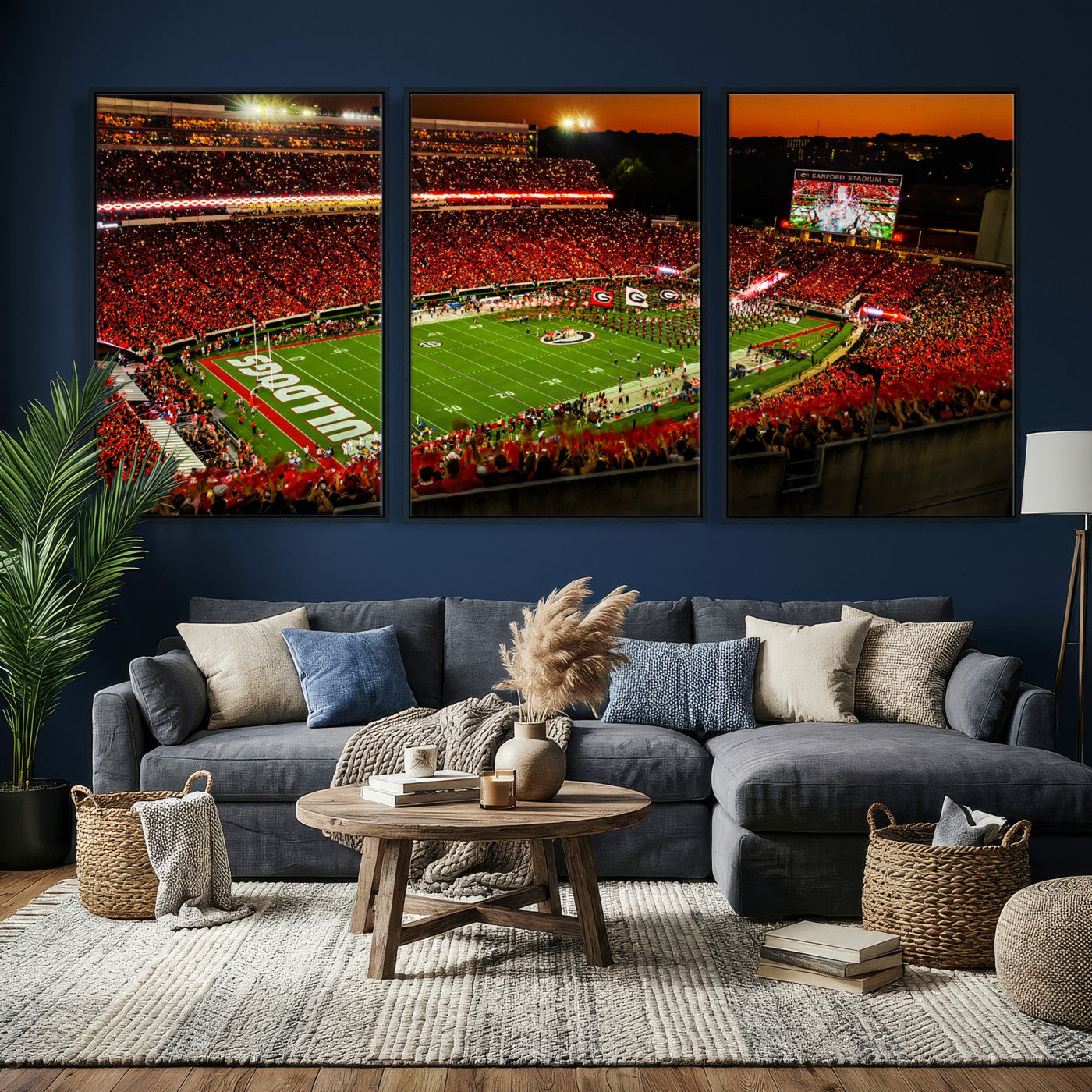 48894104-MGV-CV-36X24 - Georgia Bulldogs Stadium Wall Art Canvas Print, Sanford Stadium Night Game Panorama, College Football Crowd Wall Decor