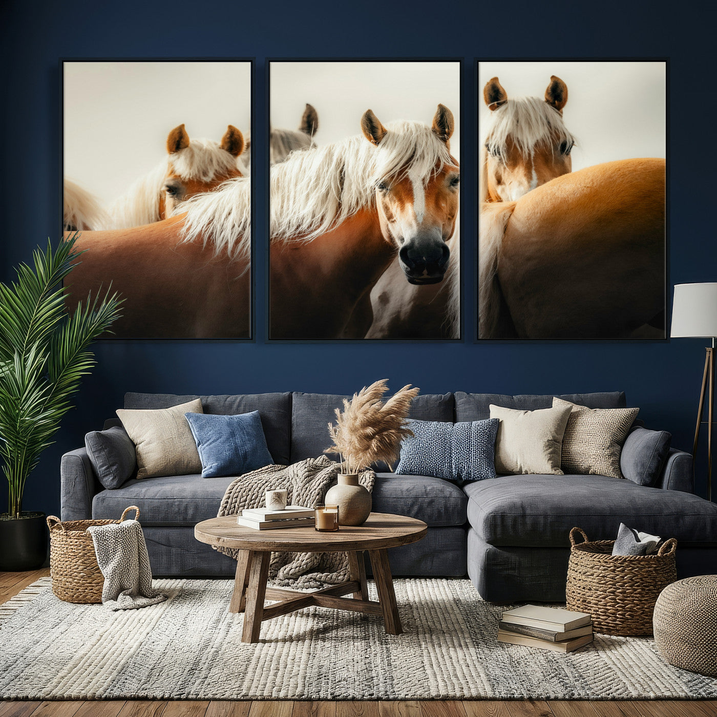 71904941-MGV-CV-36X24 - Wild Horse Herd Wall Art Canvas Print, Natural Horse Portrait Nature Wall Decor for Living Room and Office